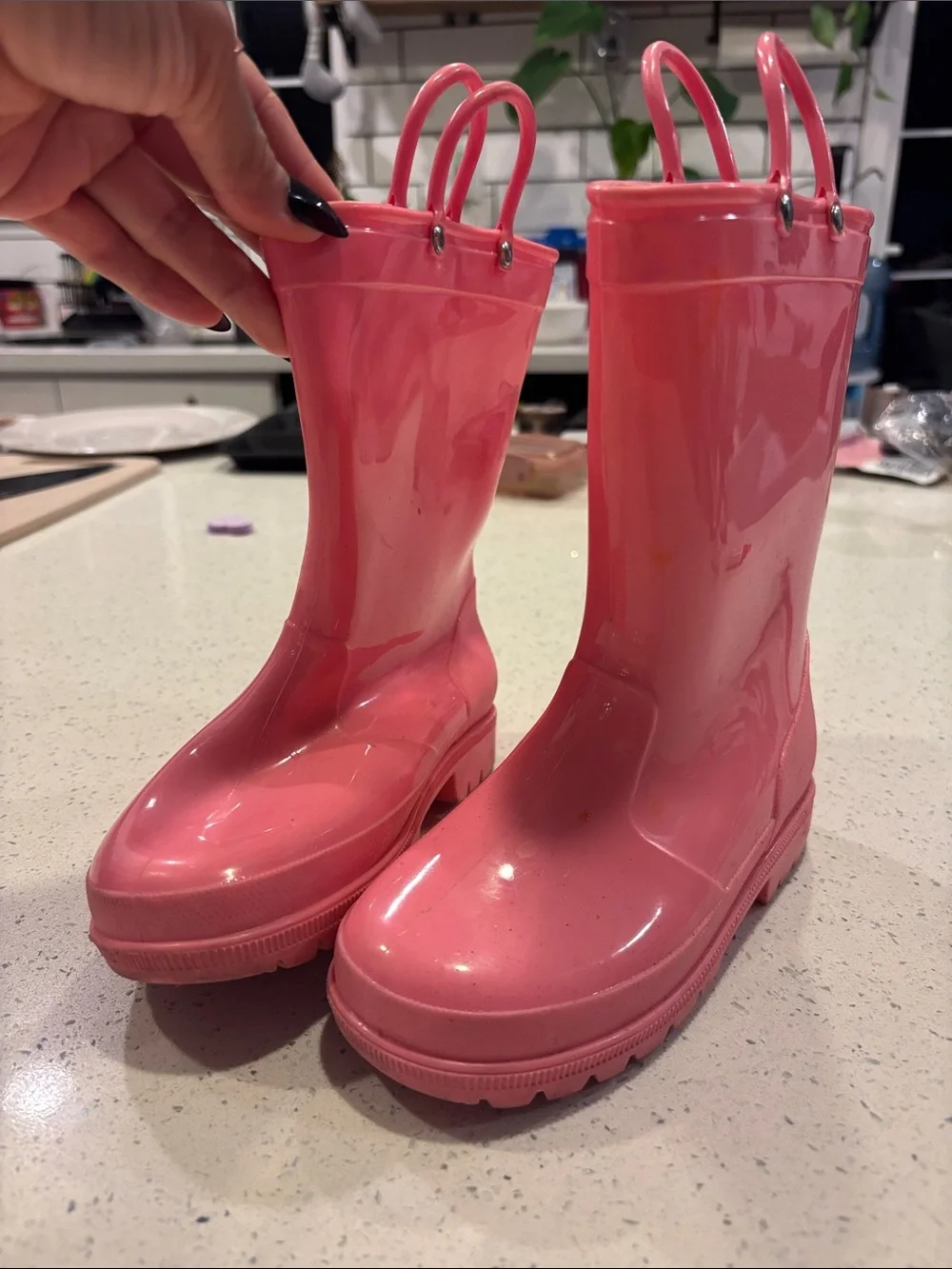 Kids Pink Rain Boots with Pull Handles